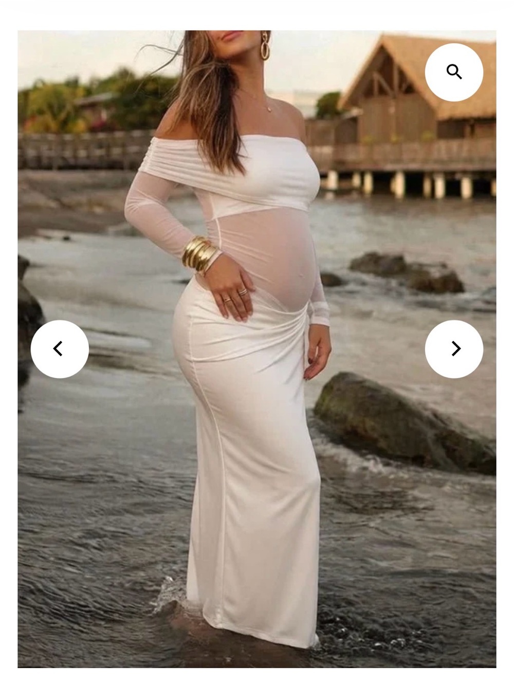 Off-Shoulder White Maternity Maxi Dress